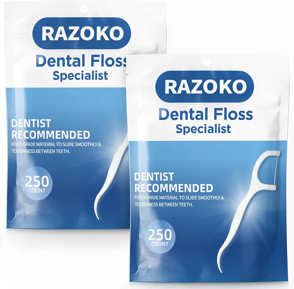 RAZOKO Dental Floss Picks High Pull Toothpicks Sticks,Professional Clean Floss Picks,Unflavored Disposable Flossers Refill Pack 500 pcs