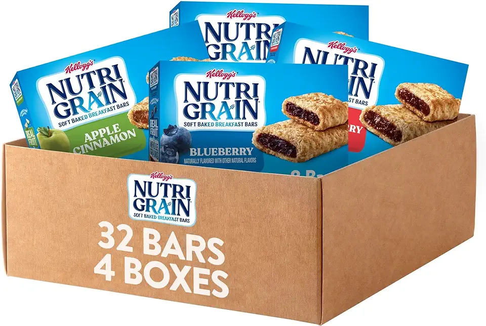 Nutri-Grain Soft Baked Breakfast Bars, Kids Snacks, Whole Grain, Variety Pack (4 Boxes, 32 Bars)