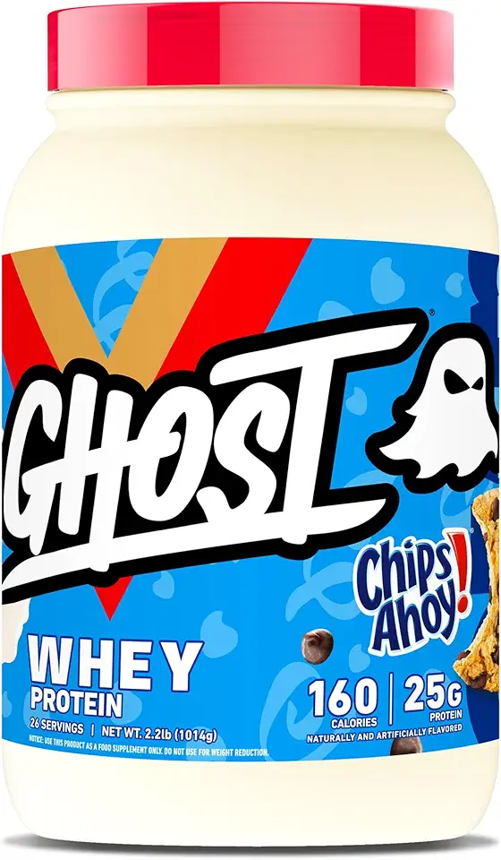 GHOST Whey Protein Powder, Chips Ahoy - 2LB Tub, 25G of Protein - Chocolate Chip Cookie Flavored Isolate, Concentrate &amp; Hydrolyzed Whey Protein Blend