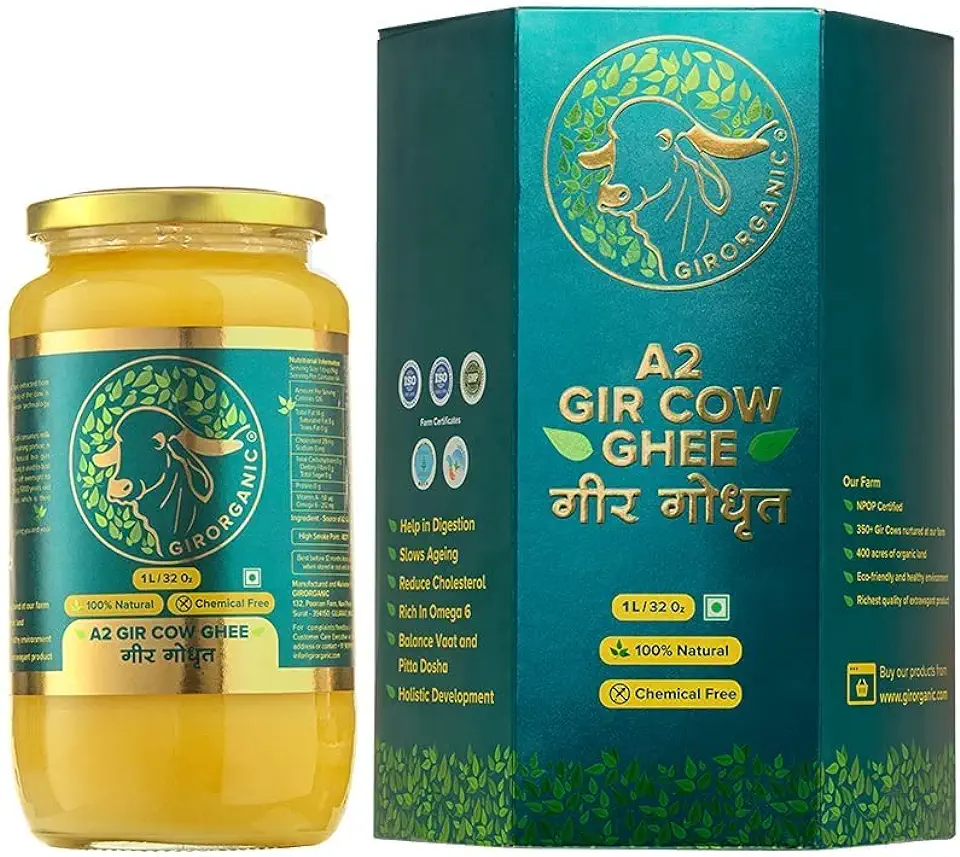 GirOrganic Grass Fed A2 Ghee| Clarified Butter (32 Oz) - Unsalted Gir Cow Ghee Butter - Organic Ghee Oil - Pasture Raised, Lactose-Free 32 Oz