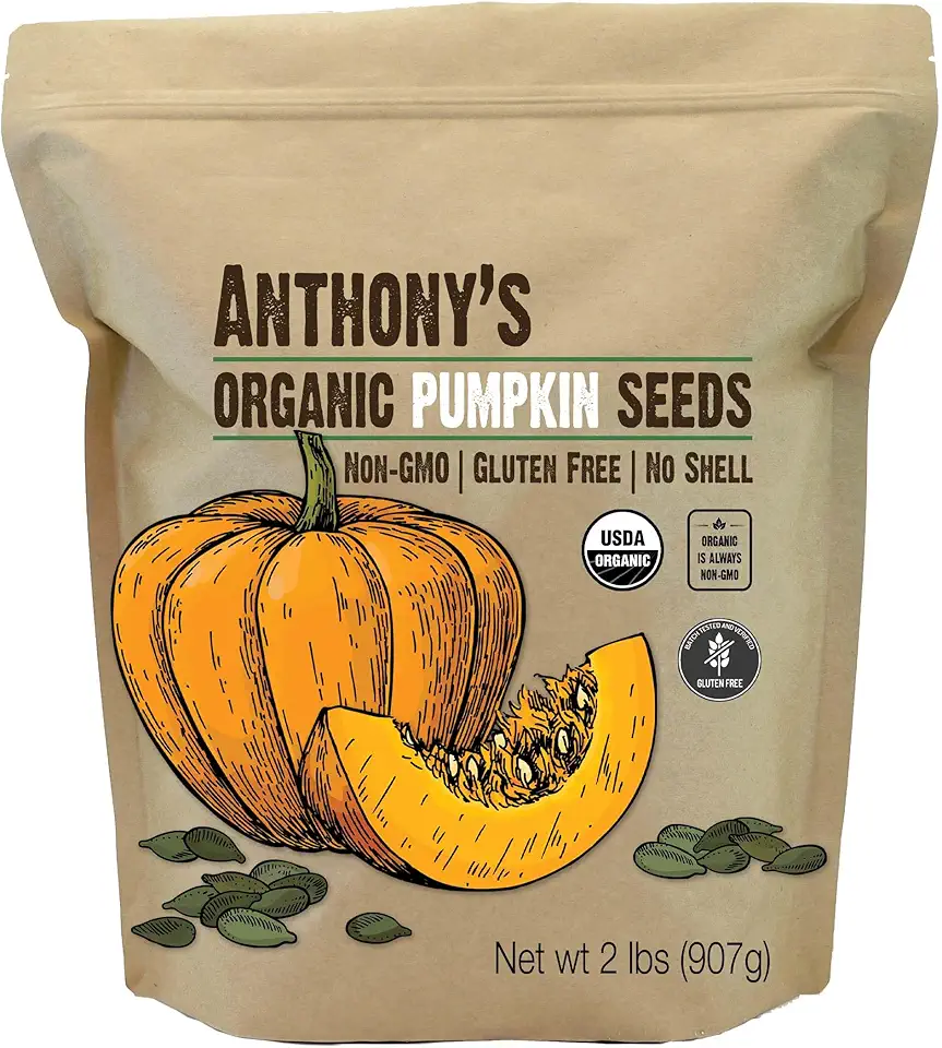 Anthony&#x27;s Organic Pumpkin Seeds, 2 lb, Gluten Free, Non GMO, No Shell, Unsalted, Raw