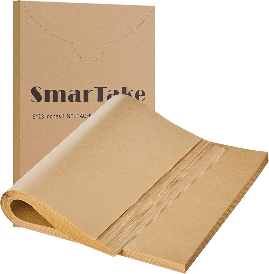 SMARTAKE 200 Pcs Parchment Paper Baking Sheets, 9x13 Inches Non-Stick Precut Baking Parchment, for Baking Grilling Air Fryer Steaming Bread Cup Cake Cookie and More (Unbleached)