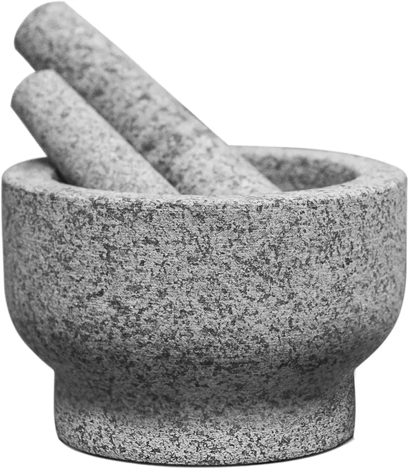 ChefSofi EXTRA Large 8 Inch 5 Cup-Capacity Mortar and Pestle Set - One Huge Mortar and Two Pestels: 8.5 inch and 6.5 inch - Unpolished Heavy Granite for Enhanced Performance and Organic Appearance