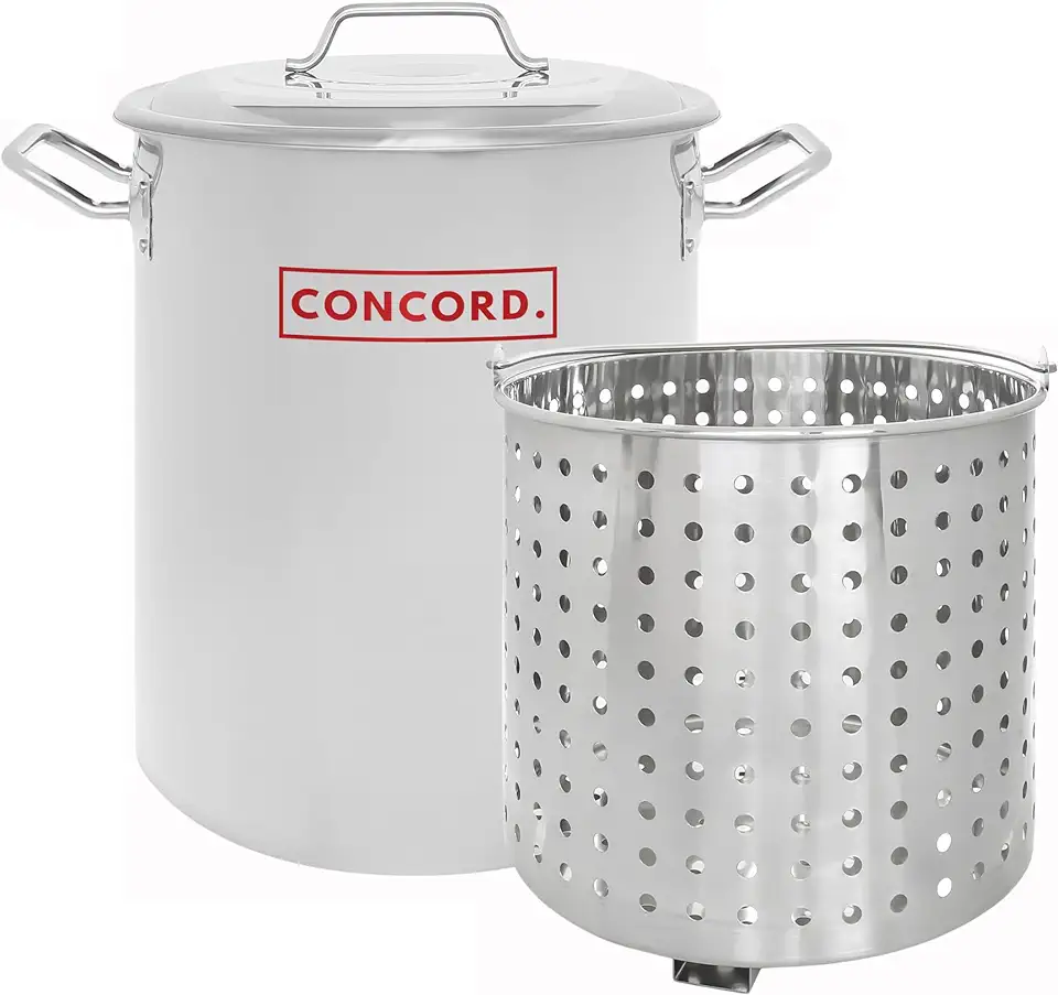 Stainless Steel Stock Pot w/Steamer Basket. Cookware great for boiling and steaming (24 Quart)