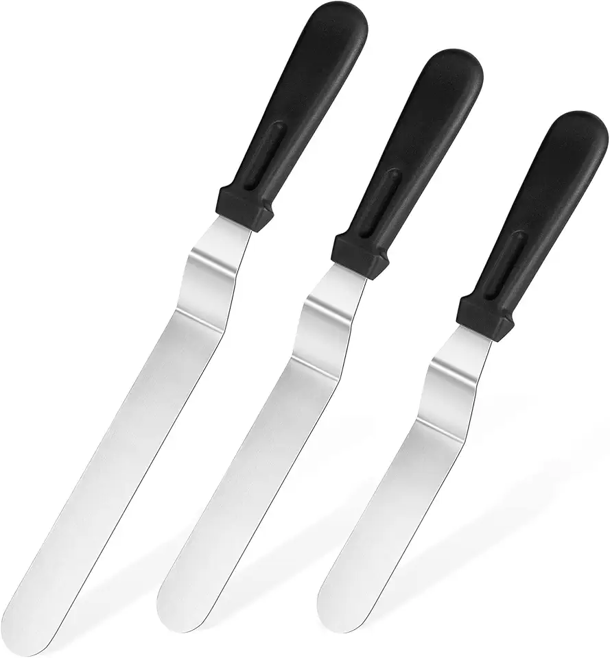 Icing Spatula, U-Taste Offset Spatula Set with 6&quot;, 8&quot;, 10&quot; Blade,Stainless Steel Angled Cake Decorating Frosting Spatula Set of 3 (Black)