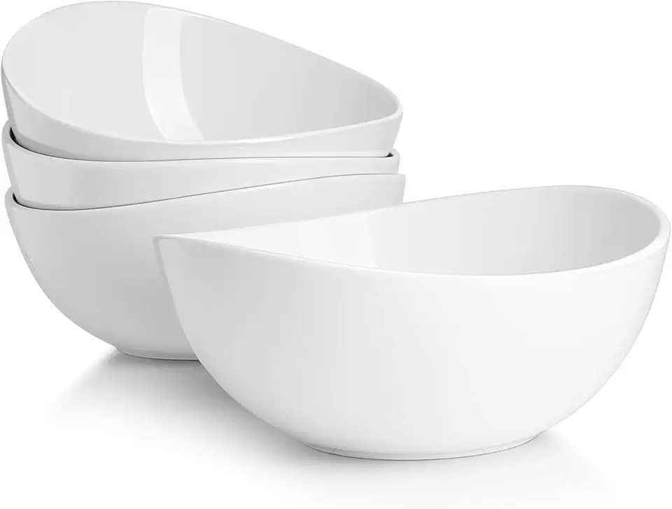 Sweese 8 Inch Porcelain 42 oz Serving Bowls Set of 4, for Salad | Soup | Snacks | Pasta - Microwave, Dishwasher, and Oven Safe - White