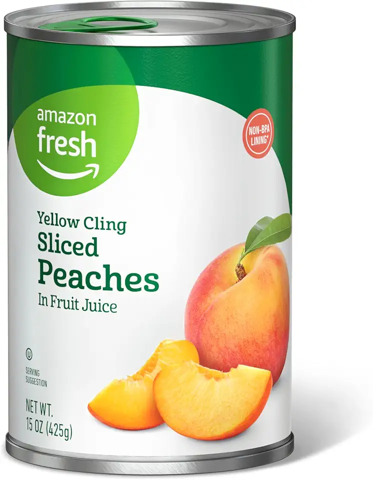 Amazon Fresh, Yellow Cling Sliced Peaches in Fruit Juice, 15 Oz (Previously Happy Belly, Packaging May Vary)