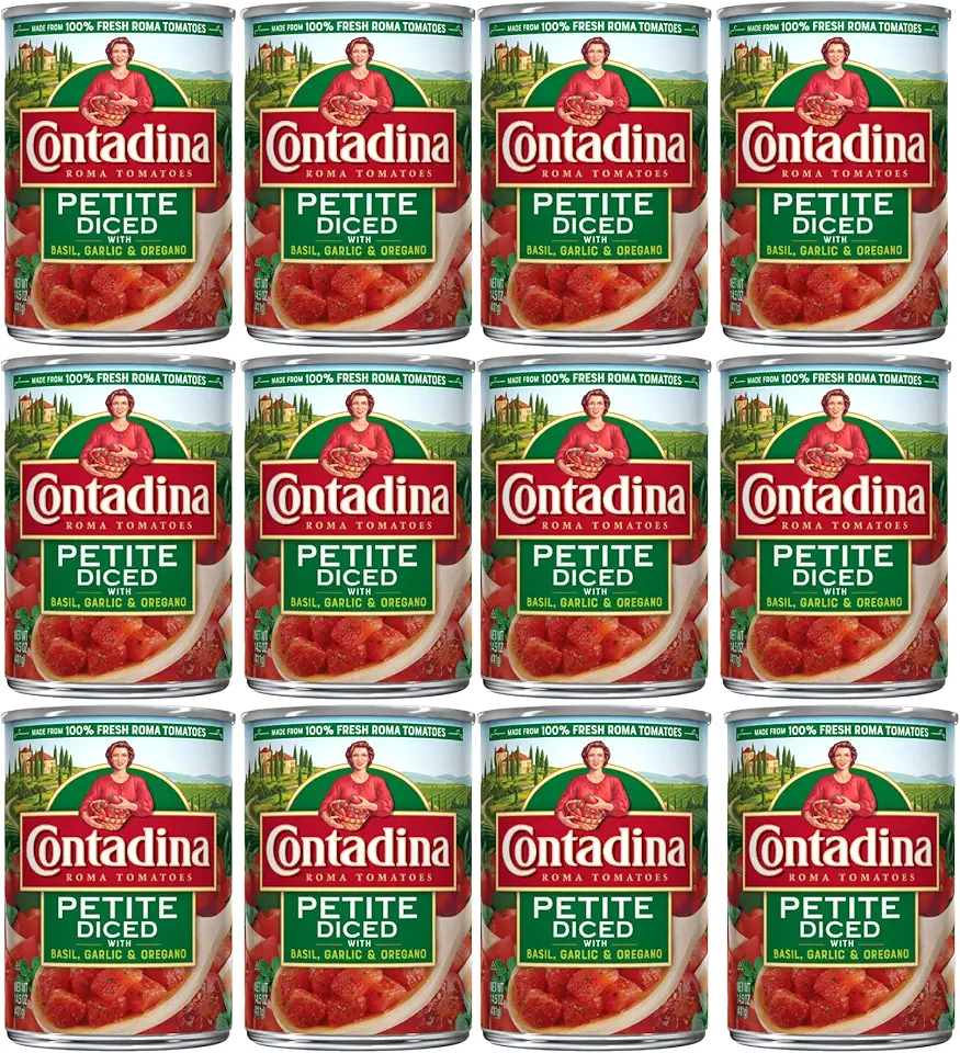 Contadina Petite Cut Diced Tomatoes with Garlic, Basil &amp; Oregano, 14.5 oz (Pack of 12)