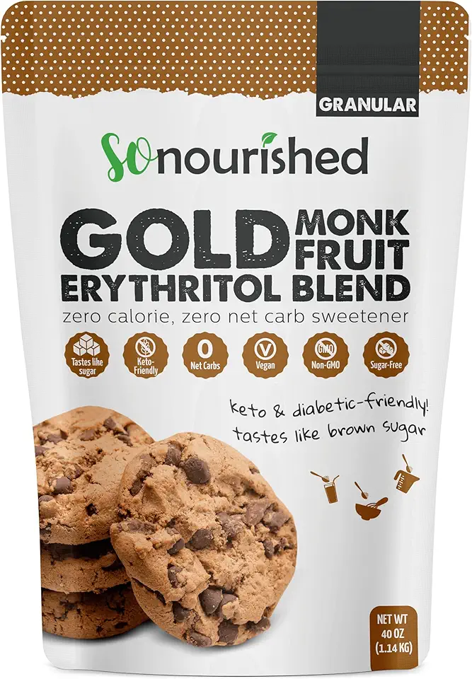 GOLD - Brown Sugar Alternative Substitute 1:1 Sugar Replacement - Monk Fruit Erythritol Sweetener for Low Carb Dieters and Diabetics - No Calorie Sweetener, Non-GMO (2.5 Pounds)