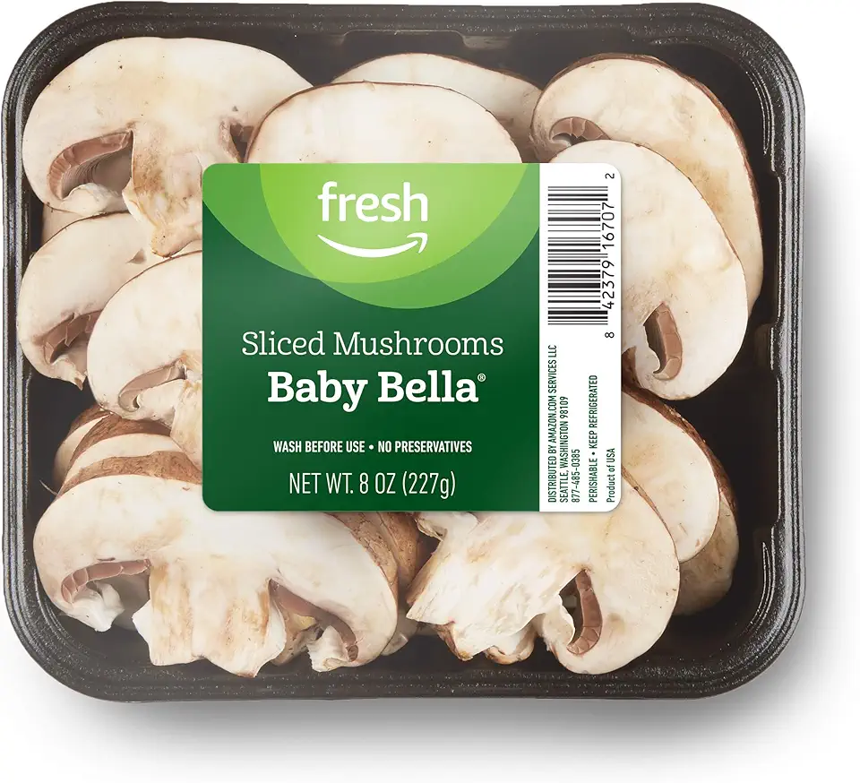 Amazon Fresh Brand, Sliced Baby Bella Mushrooms, 8 Oz