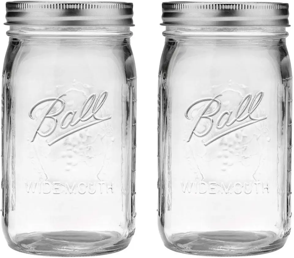 Ball Wide Mouth Glass Mason Jars with Lids and Bands, Used for Canning, Pickling, Juice, Jam, Jelly, Quart Size 32 Ounce (Pack of 2)