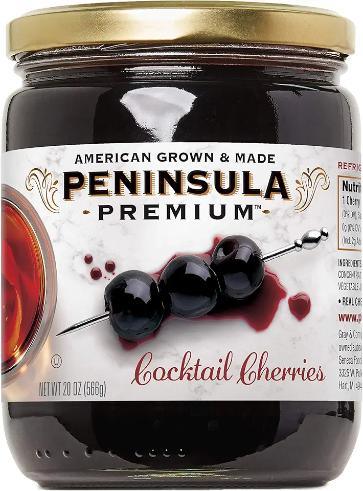 Peninsula Premium Cocktail Cherries | Award Winning | Deep Burgundy-Red | Silky Smooth, Rich Syrup | Luxe Fruit Forward, Sweet-Tart Flavor | Gourmet | American Grown &amp; Made | 20 Oz