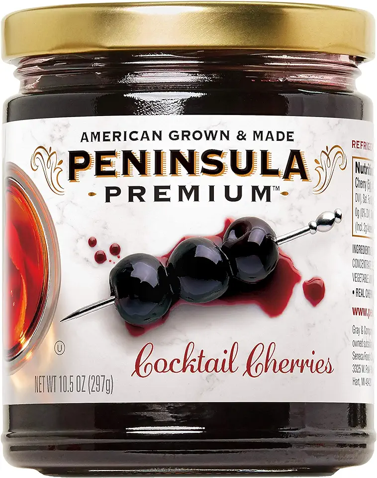 Peninsula Premium Cocktail Cherries | Award Winning | Deep Burgundy-Red | Silky Smooth, Rich Syrup | Luxe Fruit Forward, Sweet-Tart Flavor | Gourmet | American Grown &amp; Made | 10.5 Ounce