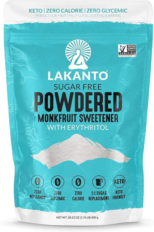 Lakanto Powdered Monk Fruit Sweetener with Erythritol - Powdered Sugar Substitute, Zero Calorie, Keto Diet Friendly, Zero Net Carbs, Baking, Extract, Sugar Replacement (Powdered - 1.76 lb)