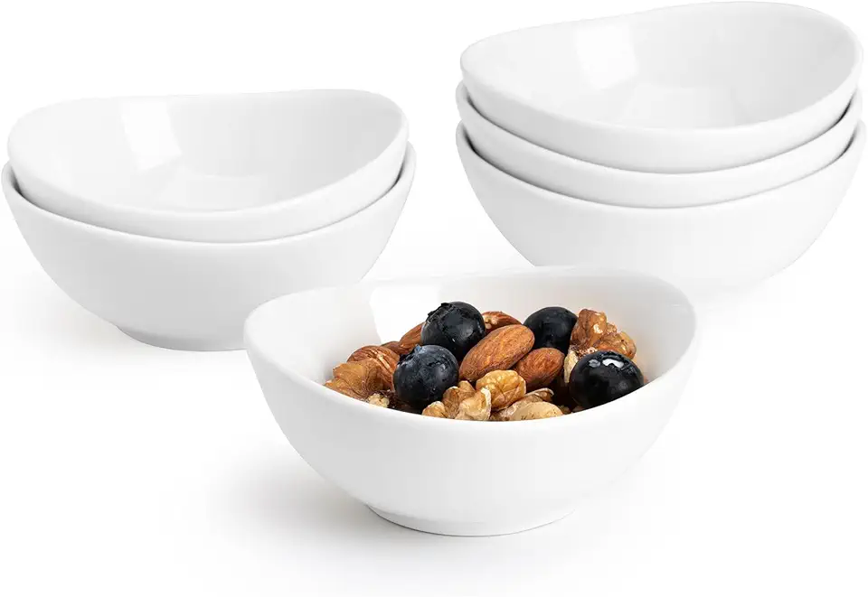 Sweese 4 Inch Porcelain Small 4 oz Bowls for Sauce | Charcuterie | Dipping | Snack | Condiment | Side Dishes Set of 6 - Microwave, Dishwasher and Oven Safe - White