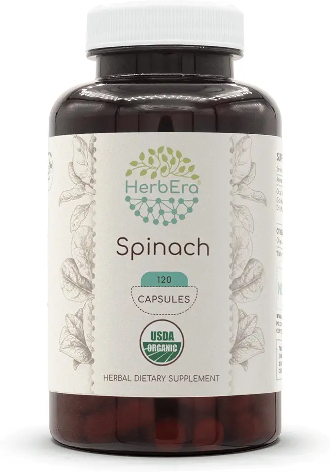 Spinach 120 Capsules, 500 mg, USDA Organic Spinach (Spinacia oleracea) Dried Leaf (120 Capsules)