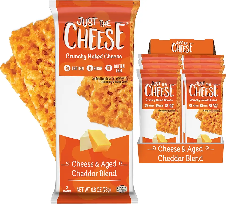 Just the Cheese Cheese Crisps | High Protein Baked Keto Snack | Made with 100% Real Cheese | Gluten Free | Low Carb Lifestyle | CHEESE &amp; AGED CHEDDAR BLEND, 0.8 Ounces (Pack of 10)