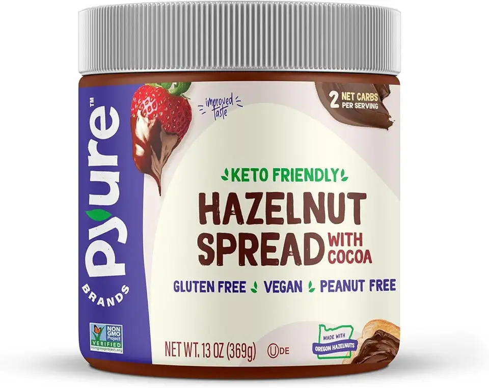 Pyure Hazelnut Spread with Cocoa 2 Net Carbs Keto Snack Gluten-Free, Peanut Free, Plant-Based Hazelnut Spread for Vegan Keto Friendly Food 13oz