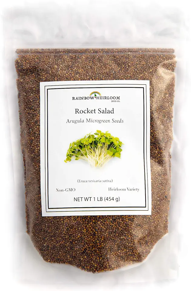 Arugula Microgreen Seeds Bulk 1 LB Resealable Bag | Spicy &amp; Flavorful Greens | Non GMO Heirloom Seeds | Rocket Salad by Rainbow Heirloom Seed Co.