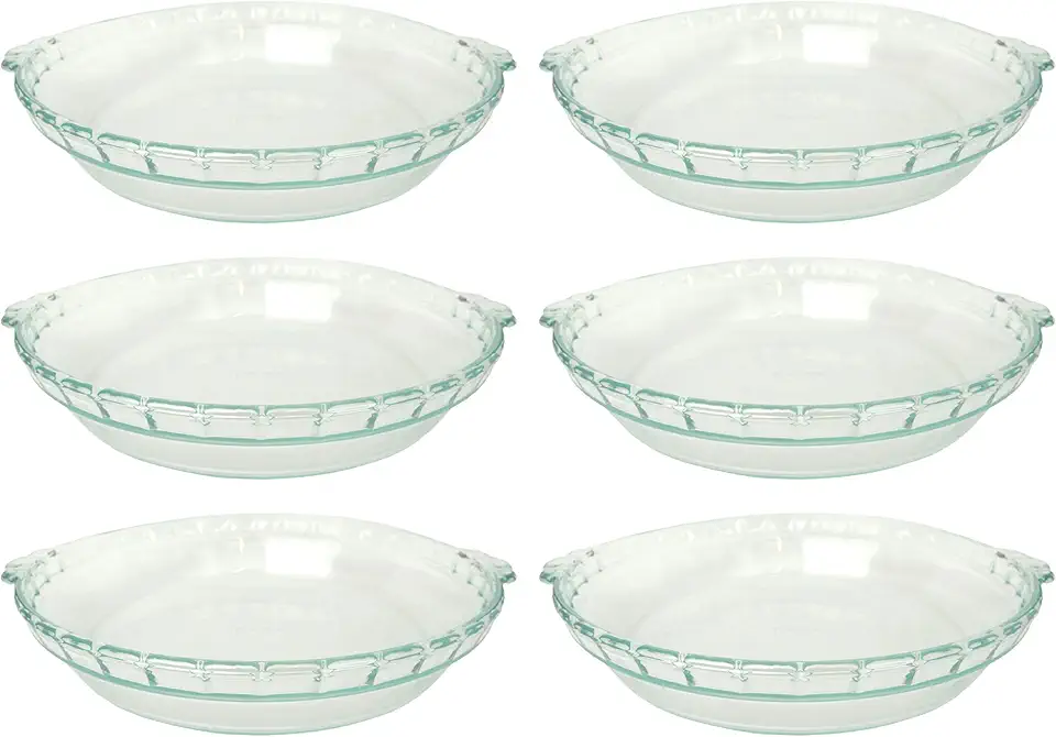 Pyrex 24-CM Basics 9.5 in Scalloped Round Glass Bakeware Pie Dish - 6 Pack Made in the USA