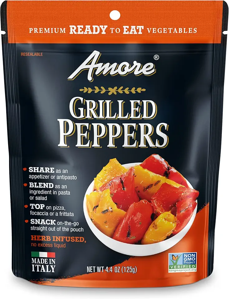 Amore Vegan Bell Peppers - Non GMO Certified Ready-to-Eat Herb Infused Vegetables In Resealable Bags 4.4Oz (Pack of 10)