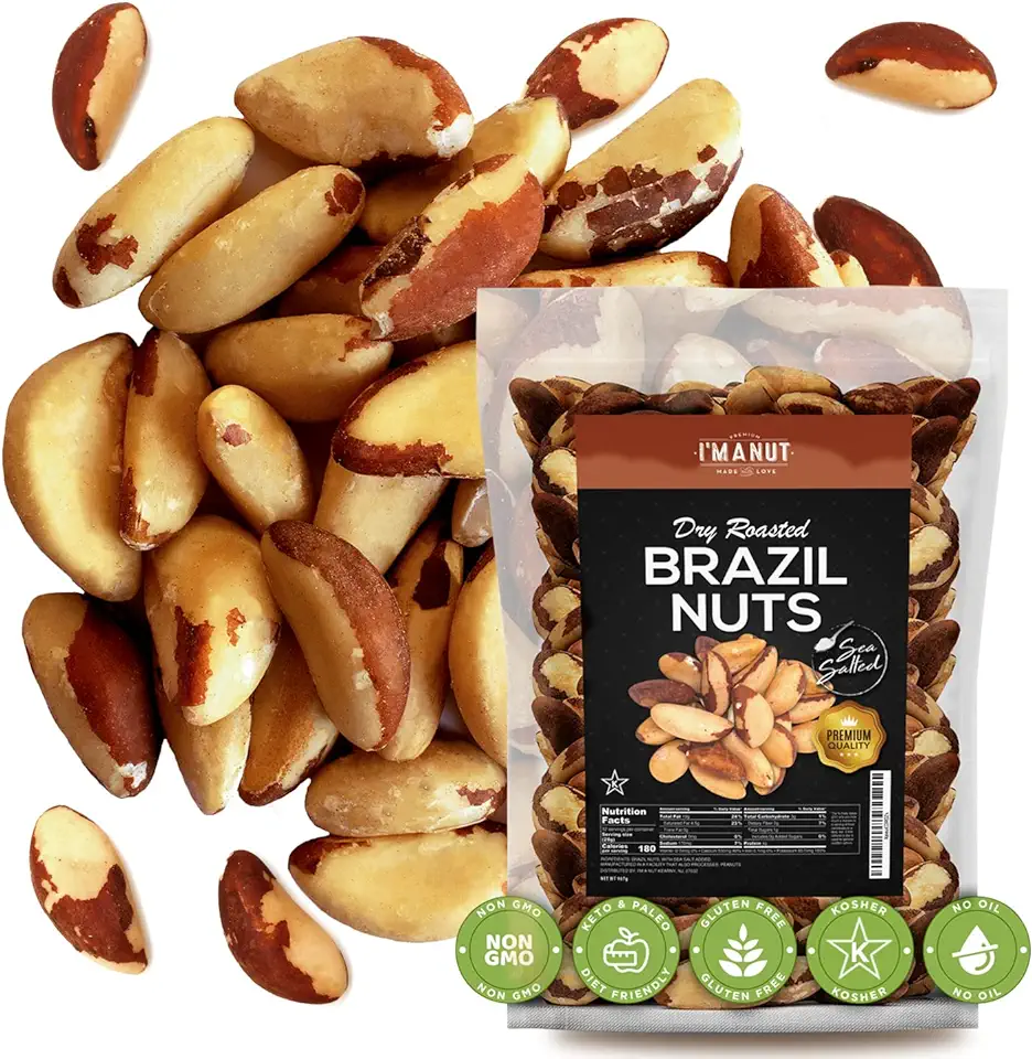 Dry Roasted Brazil Nuts Sea Salted 32oz (2 Pounds) | No oil | No Herbicides Or Pesticides | Batch Tested Gluten &amp; Peanut Free | Non GMO | No PPO | Vegan and Keto Friendly | Premium Quality | Made from 100% Natural Brazil Nuts