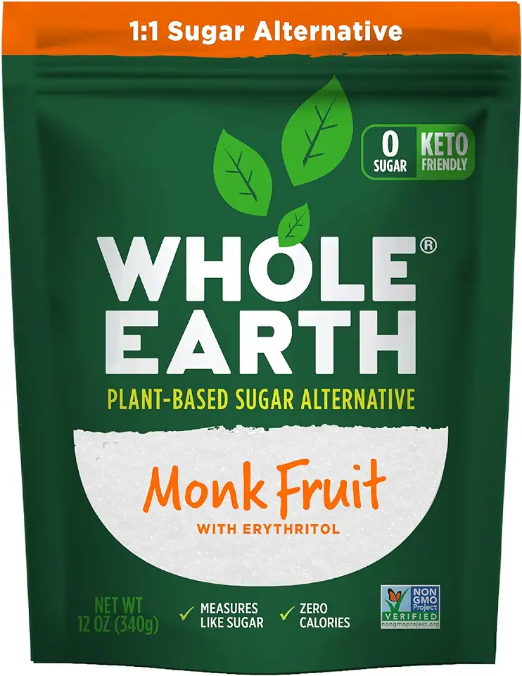 WHOLE EARTH Monk Fruit Sweetener with Erythritol, Plant-Based Sugar Alternative, 12 Ounce Pouch