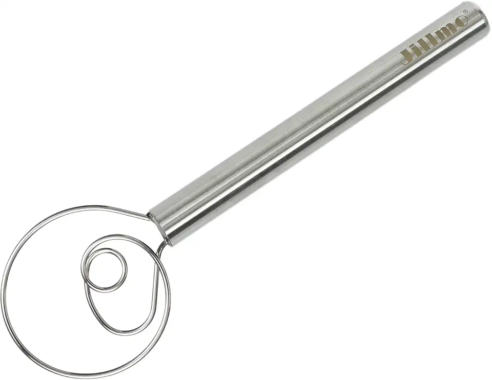 Jillmo Danish Dough Whisk, 12inch Stainless Steel Bread Whisk