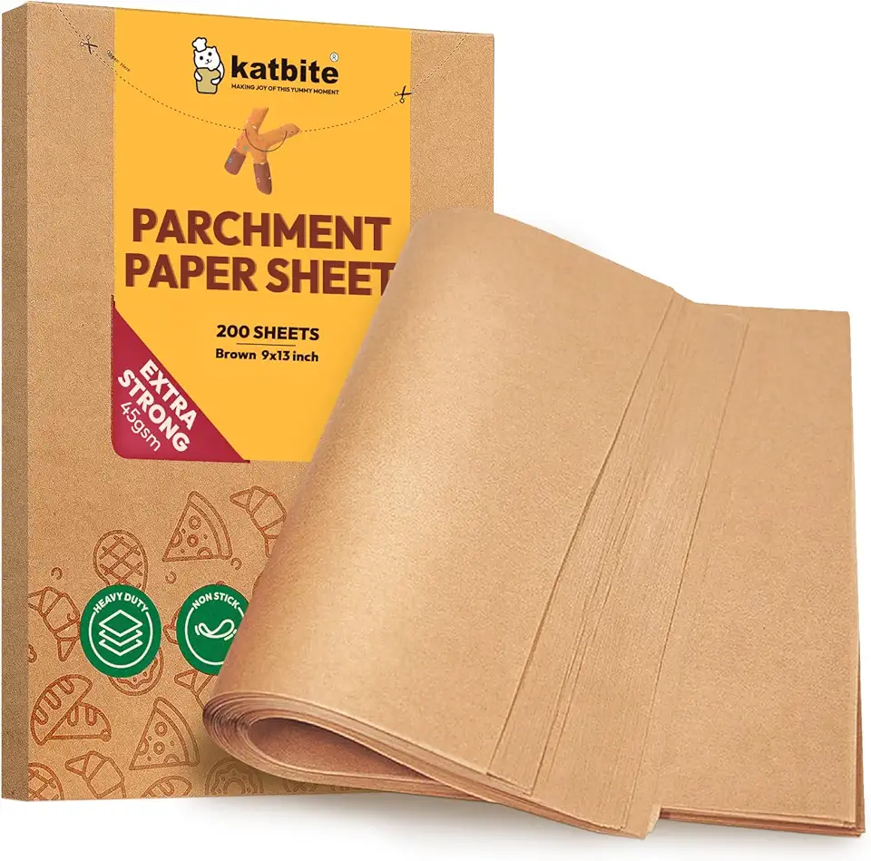 Katbite 200Pcs 9x13 inch Heavy Duty Unbleached Parchment Paper, Parchment Paper Sheets for Baking Cookies, Cooking, Frying, Air Fryer, Grilling Rack, Oven(9x13 Inch)