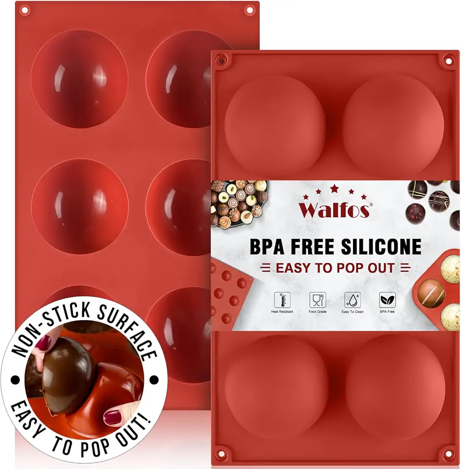 Large 6-Cavity Semi Sphere Silicone Mold, Half Sphere Silicone Baking Molds for Making Chocolate, Cake, Jelly, Dome Mousse (2 Packs)