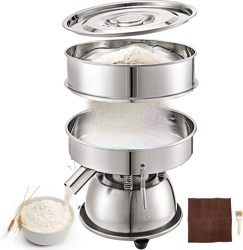 VBENLEM Automatic Sieve Shaker Included 12 Mesh + 80 Mesh Flour Sifter Electric Vibrating Sieve Machine 110V 50W Sifter Shaker Machine 1150 r/min for Rice &amp; Herbal Powder Particles