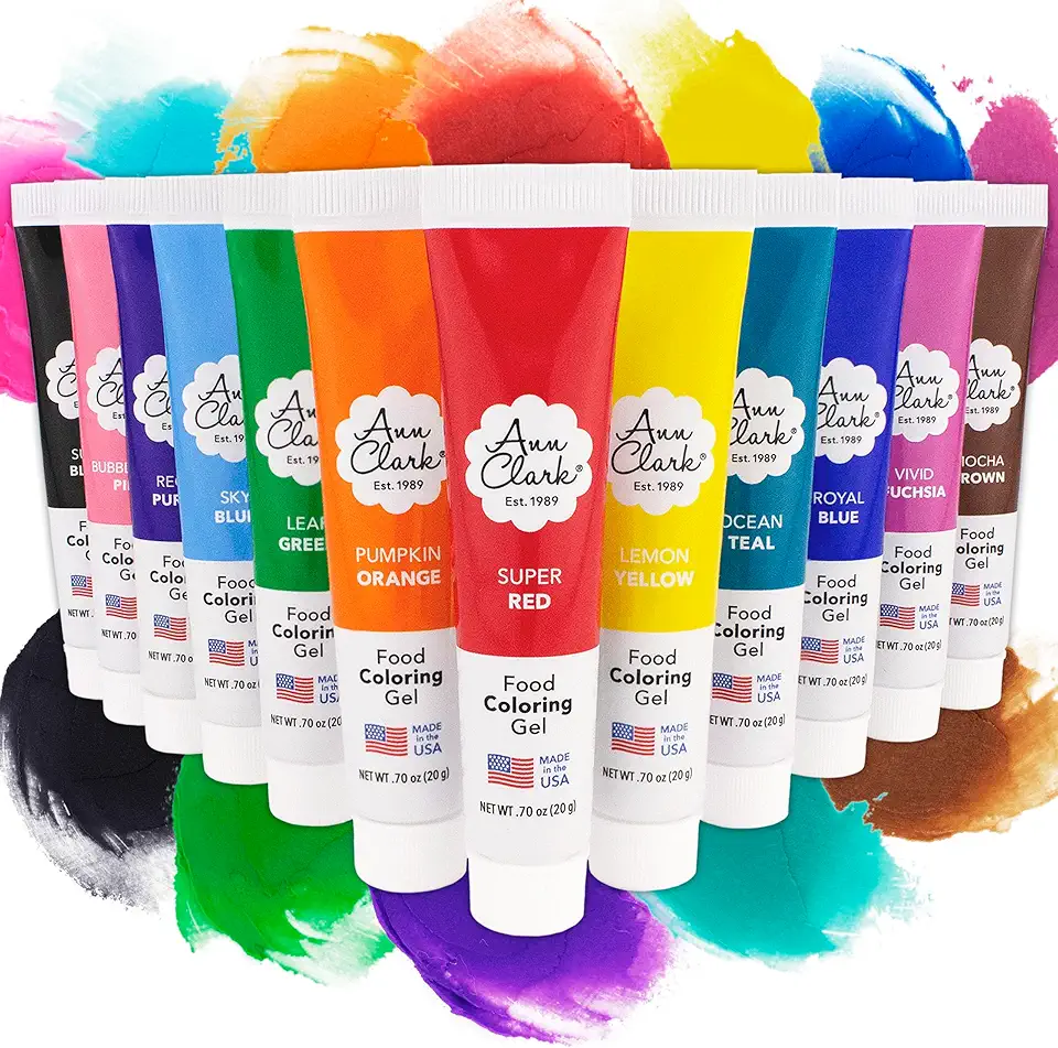 Ann Clark Professional-Grade Gel Food Coloring Made in USA .7 oz, 12 Colors