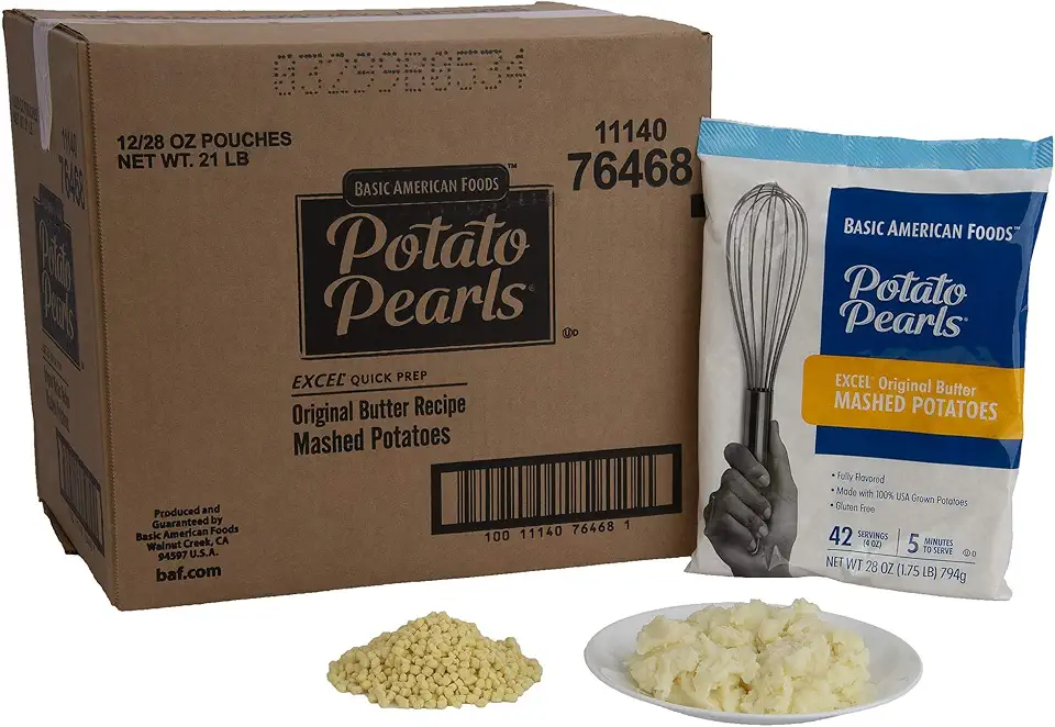 Basic American Foods Potato Pearls, Original Butter Mashed Potatoes, Large Size for Food Services and Restaurants, Easy To Prepare, Made with 100% USA Grown Potatoes,28 Ounces (Pack of 12)