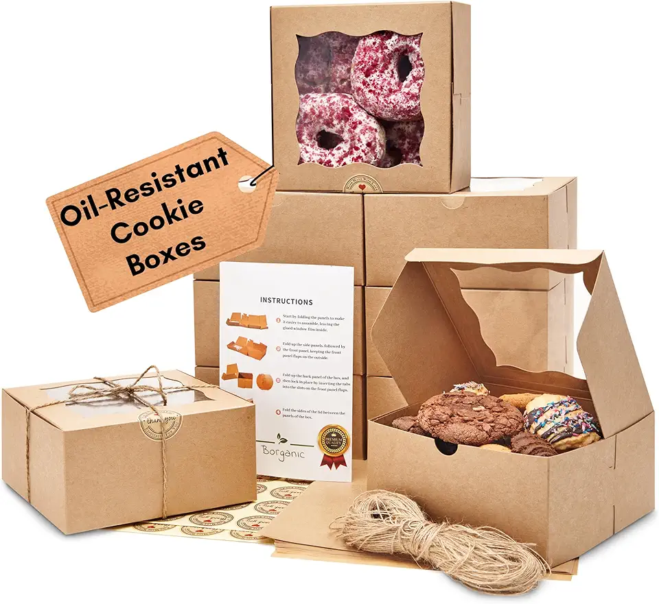 Cookie Boxes For Packaging - The Strongest 6x6x3 Cookie Boxes With Window [50 Pack] - Oil Resistant Cookie Boxes - Premium Bakery Boxes With Window - Cookie Boxes For Gift Giving