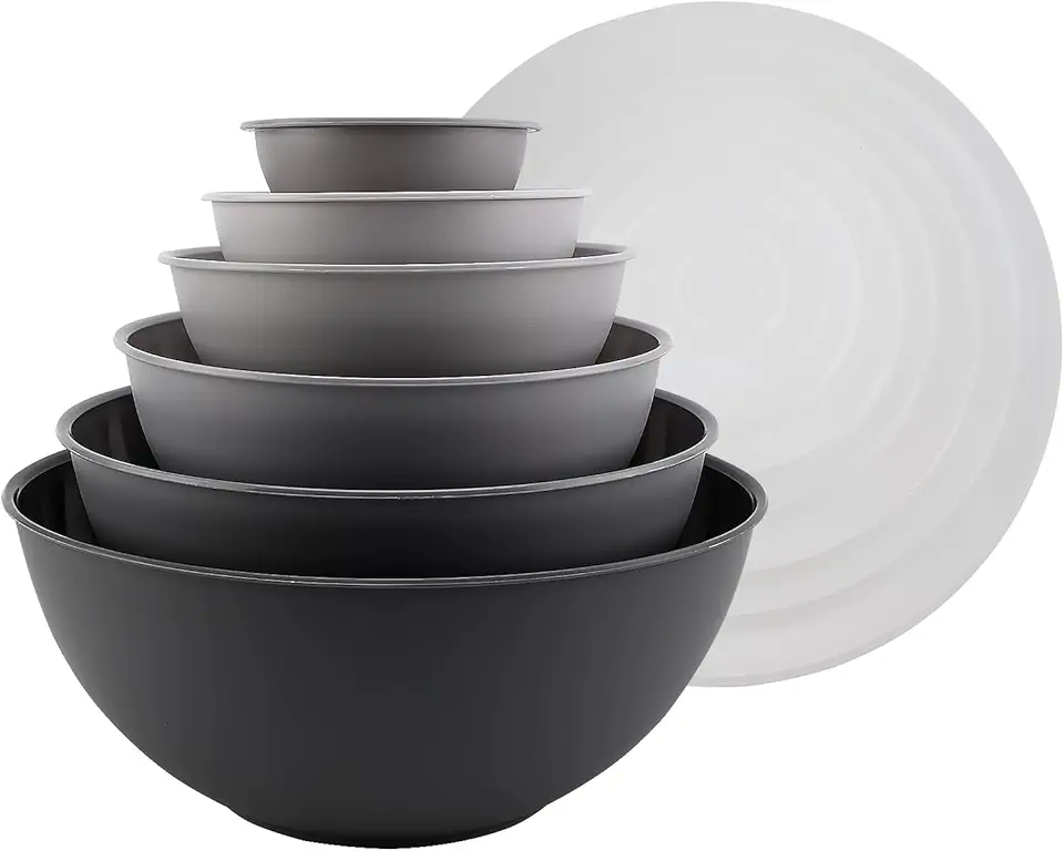 COOK WITH COLOR Plastic Nesting Mixing Bowls Set - 12 Piece includes 6 Prep Bowls and 6 Lids, Microwave Safe (Gray Ombre)