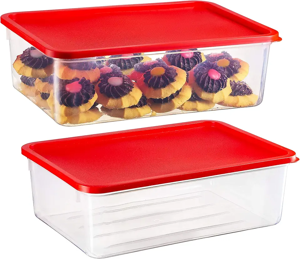 2 Pack Plastic Food Storage Containers with Lid, Refrigerator, Freezer Covered Cake Keeper, Cupcake Carrier, Christmas Cookie Holder, Lunch Box, 169 oz.