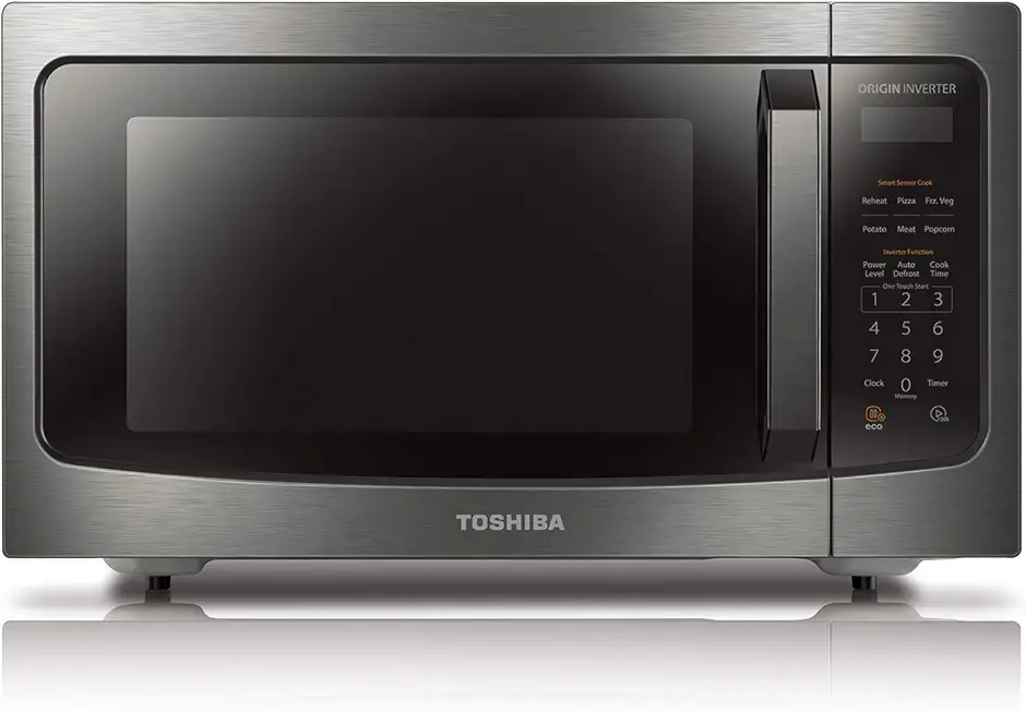 TOSHIBA ML-EM45PIT(BS) Countertop Microwave Oven with Inverter Technology, Kitchen Essentials, Smart Sensor, Auto Defrost, 1.6 Cu.ft, 13.6&quot; Removable Turntable, 33lb.&amp;1250W, Black Stainless Steel