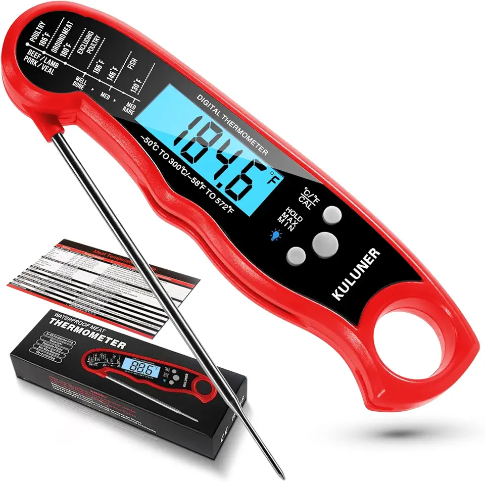 TP-01 Waterproof Digital Instant Read Meat Thermometer with 4.6 Folding Probe Backlight Calibration Function for Cooking Food Candy, BBQ Grill, Liquids,Beef（Red）