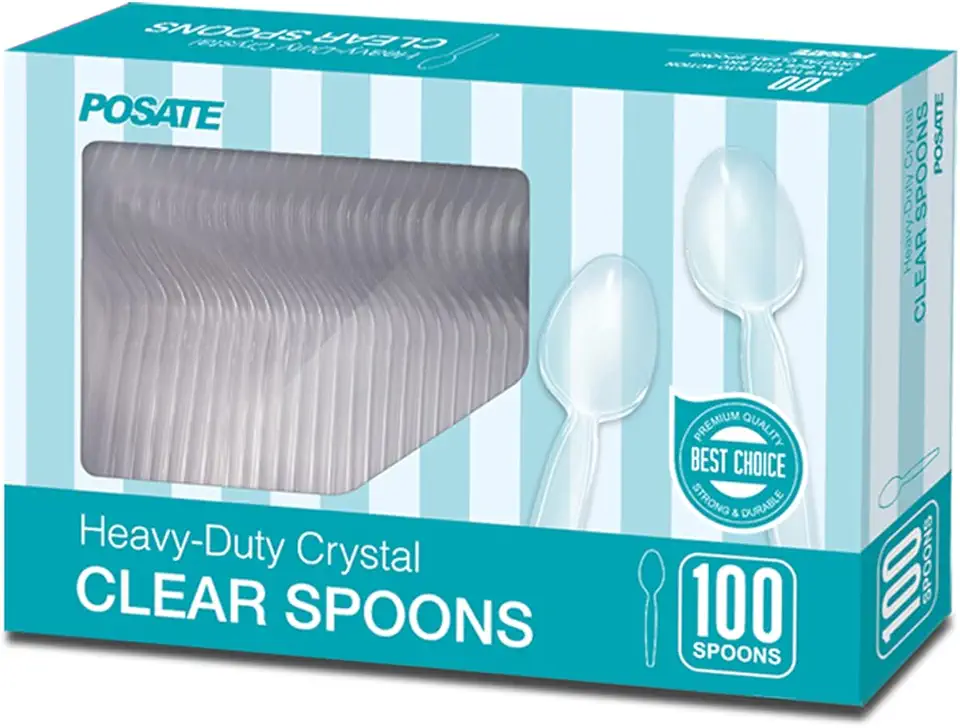 POSATE Heavyweight Plastic Spoons, Clear, 100 Count