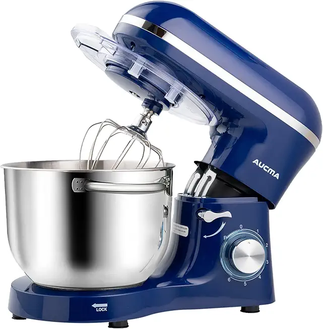 Aucma Stand Mixer,6.5-QT 660W 6-Speed Tilt-Head Food Mixer, Kitchen Electric Mixer with Dough Hook, Wire Whip &amp; Beater (6.5QT, Royal Blue)