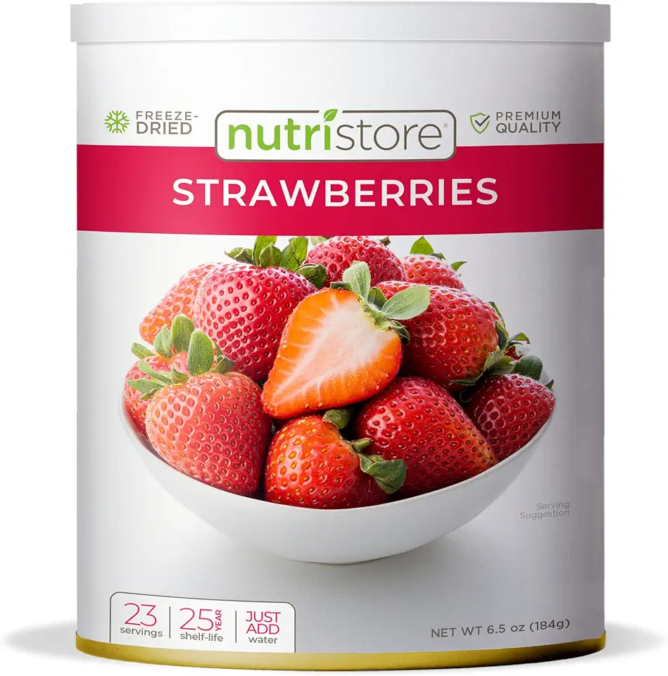 Nutristore Freeze Dried Strawberries | 100% Natural, Healthy Fruit Snacks Bulk | Premium Quality &amp; Crispy Fresh Taste | Emergency Survival Food Supply | #10 Can | 23 Servings | 25 Year Shelf Life