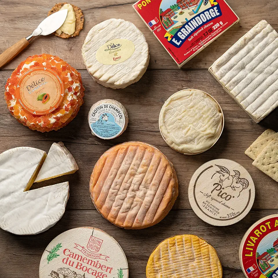 Marky’s French Cheese Assorted Gift Basket Box – 8 Cheeses – Brillat Savarin, Pont L&#x27;eveque, Berthaut Epoisses, Petit Livarot, Camembert, Delice, Crottin Maitre, Crottin De Champcol - Only Cheese is Included