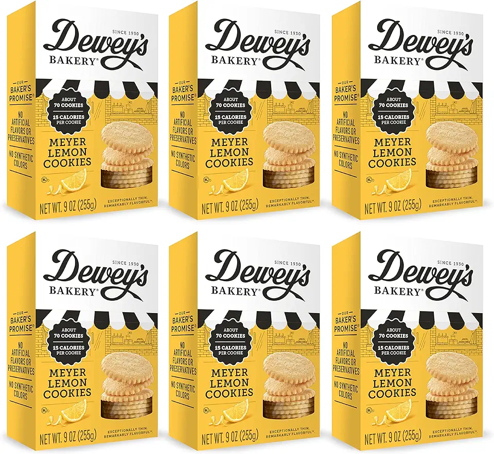 Dewey’s Bakery Meyer Lemon Moravian Cookie Thins | Baked in Small Batches | Real, Simple Ingredients | Time-Honored Southern Bakery Recipe | 9 oz (Pack of 6)