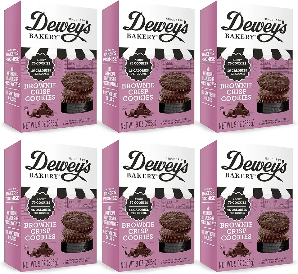 Dewey&#x27;s Bakery Brownie Crisp Moravian Cookie Thins | No Artificial Flavors, Synthetic Colors or Preservatives | Baked in Small Batches | 9 oz (Pack of 6)