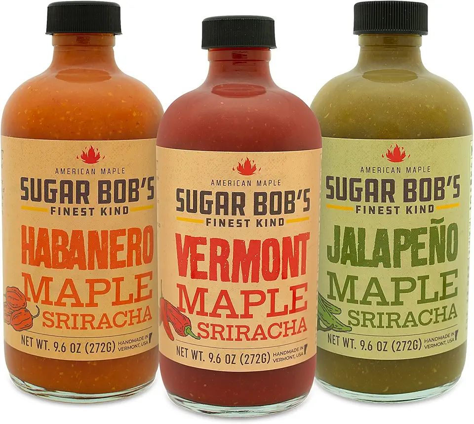 Sugar Bob&#x27;s Finest Kind, Hot Sauce Variety Pack &amp; Gift Set, Includes Vermont Maple Sriracha, Jalapeno and Habanero Hot Sauces, (Pack of 3)