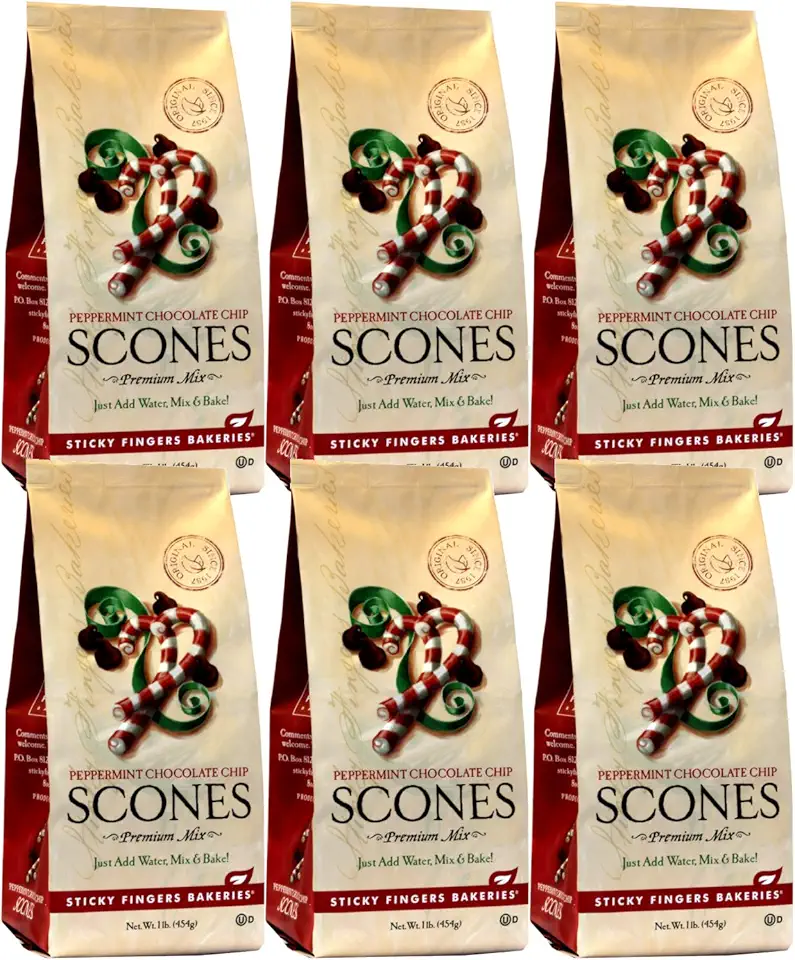 Sticky Fingers Bakeries, English Scone Mix, Peppermint Chocolate Chip, Just Add Water, Mix, and Bake. Makes 12 Scones (Pack of 6)