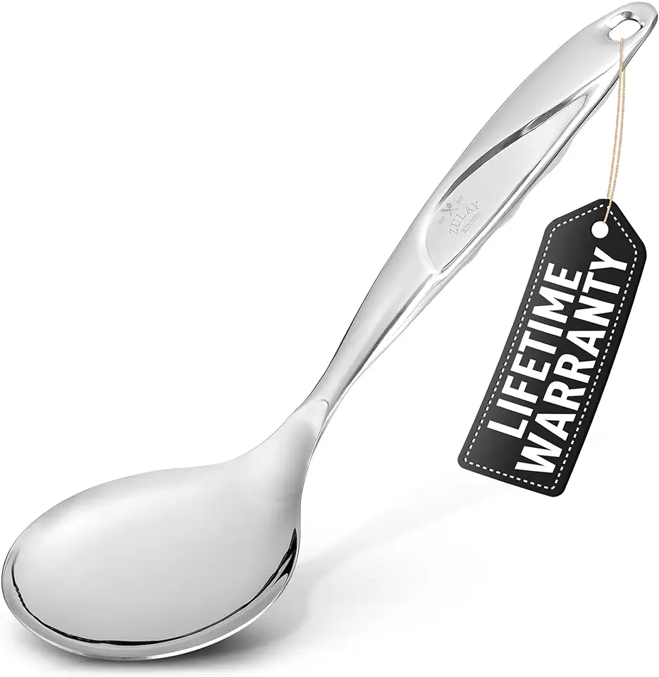 Zulay Kitchen Stainless Steel Serving Spoon - Large Cooking Spoon - Durable Premium Stainless Steel with Comfortable, Ergonomic Handle - Easy to Clean - Perfect for At Home Cooking &amp; Buffets - 11.5”