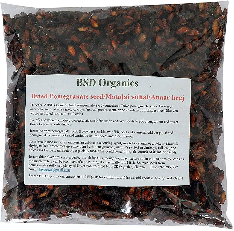 BSD Organics Dried Pomegranate Seed/Matuḷai Vithai/Anaar Beej/Anardana for Soups,Chutneys, Relishes, and Spice Rubs for Meat, Seafood and More (50 Gram / 1.7 Ounce)