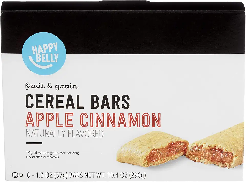 Amazon Brand - Happy Belly Fruit &amp; Grain Cereal Bars, Apple Cinnamon, 1.3 Oz, 8 Count