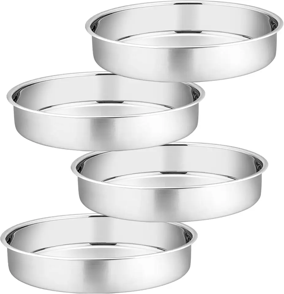 11 Inch Cake Pan Set of 4, P&amp;P CHEF Stainless Steel Large Round Baking Pans, for Birthday Wedding Thanksgiving, Non Toxic &amp; Healthy, One-piece Construction &amp; Straight Sided, Mirror Finish &amp; Easy Clean